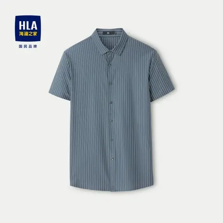 HLA/海澜之家翻领短袖针织衬衫2024春夏新款时尚条纹凉感衬衣男商品大图