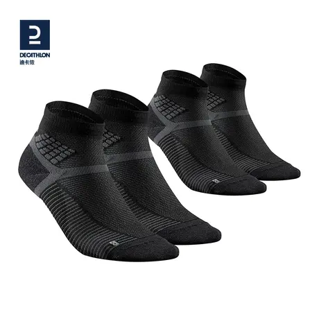 迪卡侬官方旗舰店山地徒步中帮袜高帮大码纯棉两双装 黑色灰色ODS图片