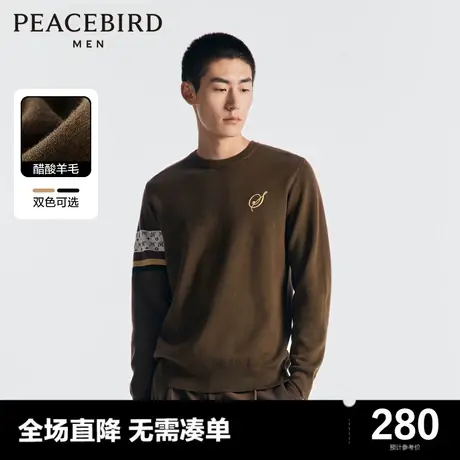 太平鸟男装奥莱2023秋老花休闲毛衣合体圆领羊毛衫男士毛衫潮商品大图