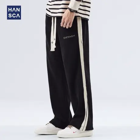 hansca灯芯绒休闲裤男直筒宽松秋季新款潮流美式抽绳运动拖地裤子商品大图