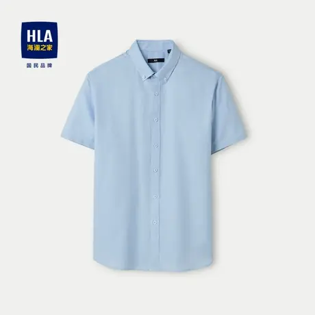 HLA/海澜之家免烫短袖休闲衬衫2024春夏新款条纹扣领尖领衬衣男商品大图