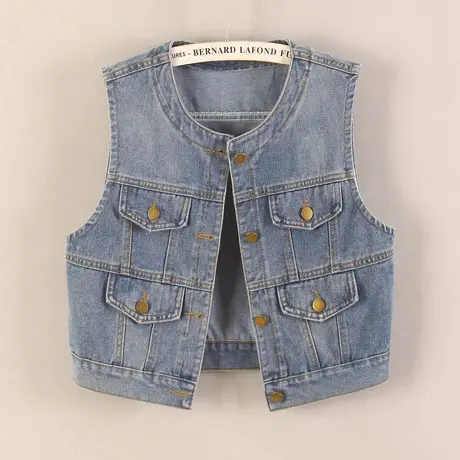 牛仔马甲背心女短款复古圆领休闲春秋新款无袖外套小个子时尚外搭图片