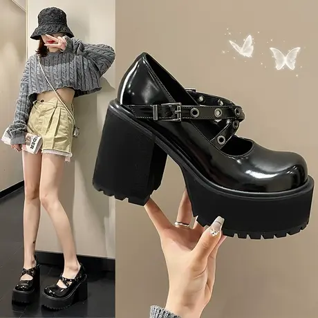 女鞋2024春秋季新款小皮鞋法式超高跟鞋粗跟玛丽珍鞋子黑色单鞋女图片