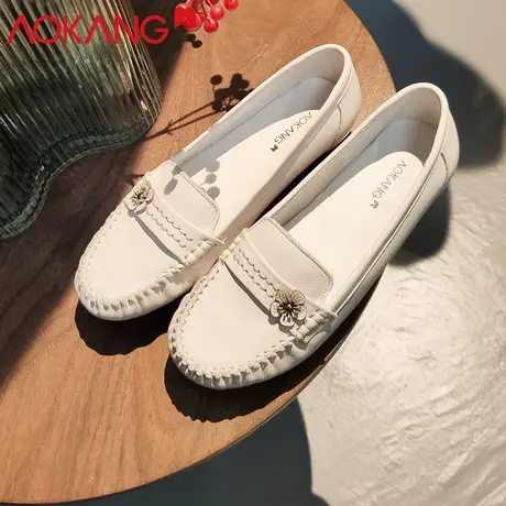 奥康女鞋春季新款豆豆鞋舒适软底平底护士休闲孕妇单鞋商品大图