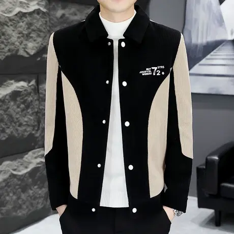 秋季灯芯绒外套男士潮牌拼接撞色痞帅男装青年翻领高级感休闲夹克商品大图