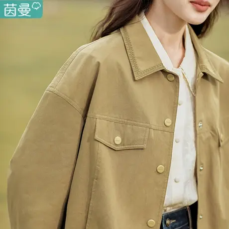 茵曼春工装纯棉短外套女2024年秋季新款小个子夹克上衣洋气休闲图片