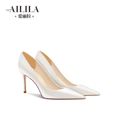 爱丽拉白色婚鞋女2023新款法式绸缎主婚纱新娘鞋细跟高跟鞋高级感商品大图