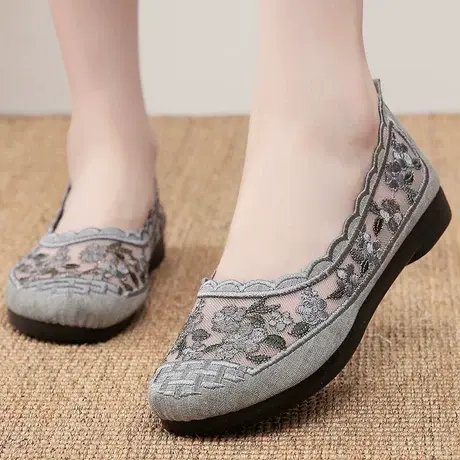 老北京布鞋女新款女鞋官方旗舰店正品夏季女士镂空绣花妈妈鞋凉鞋商品大图
