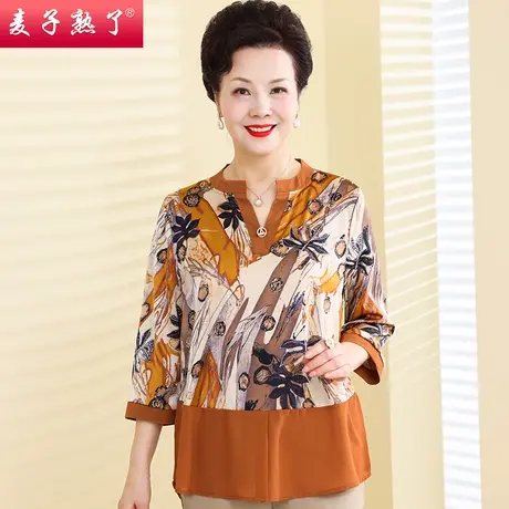 妈妈春装新款七分袖T恤雪纺小衫洋气阔太太上衣50岁中老年女装夏商品大图