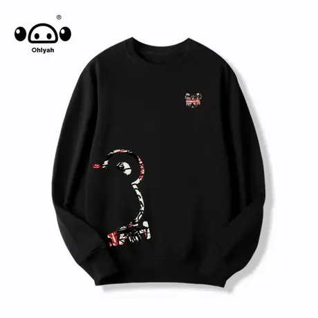 Ohlyah慵懒风卫衣女潮牌无帽春秋韩版新款百搭红黑涂鸦边线小老虎商品大图