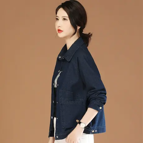 韩潮袭人长袖深蓝色休闲牛仔短外套女2023秋季新款百搭显瘦夹克图片