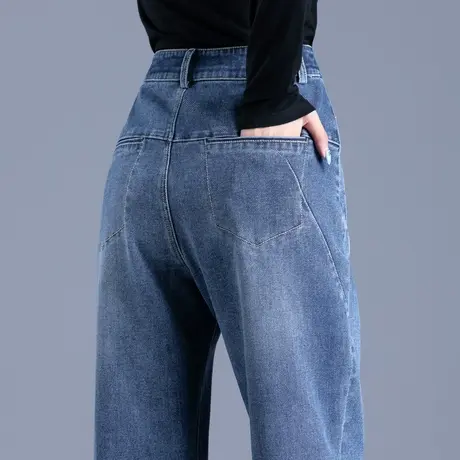 高腰牛仔裤女2023年新款春秋宽松老爹裤九分胖mm裤子萝卜裤哈伦裤图片