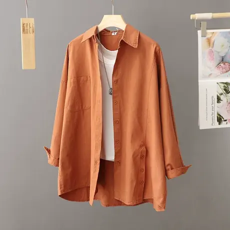 休闲衬衫外套女中长款2023年春秋新款宽松设计感小众衬衣开衫上衣图片
