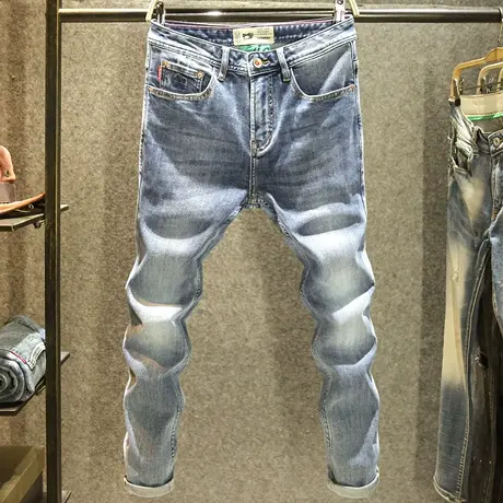 潮牌高端弹力牛仔裤男款修身小直筒裤子ins潮流水洗时尚百搭长裤商品大图