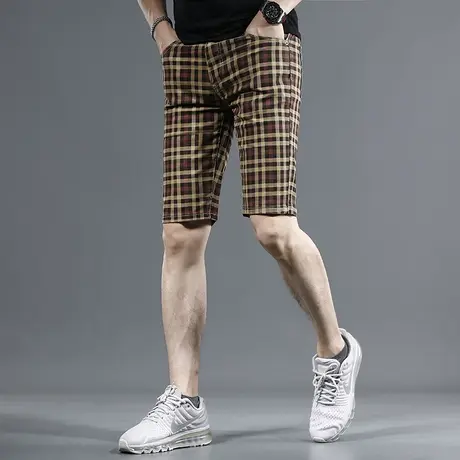 2023夏季新款牛仔短裤男五分裤格纹卡其色潮流休闲男士短裤中裤薄商品大图