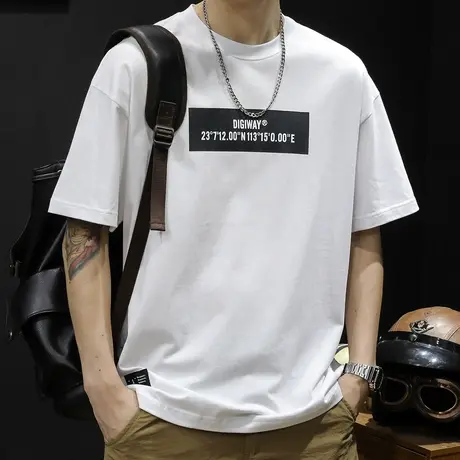 纯棉白色短袖t恤男士半袖上衣潮牌大码2023新款男装印花体恤男款商品大图