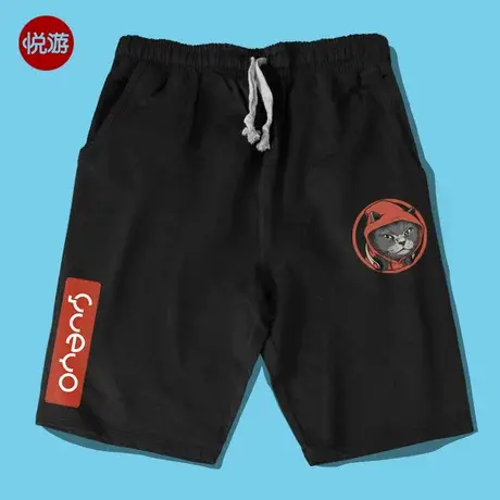 短裤夏季 宽松 猫嘻哈潮牌欧美风街头五分裤潮bf男潮流男土原宿风商品大图