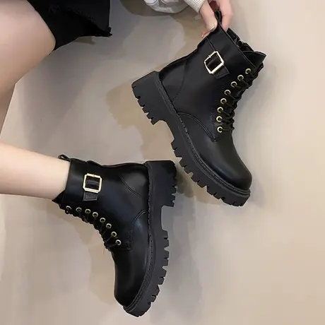 英伦风马丁靴女2023秋季新款时尚短靴女士复古时尚百搭厚底时装靴图片