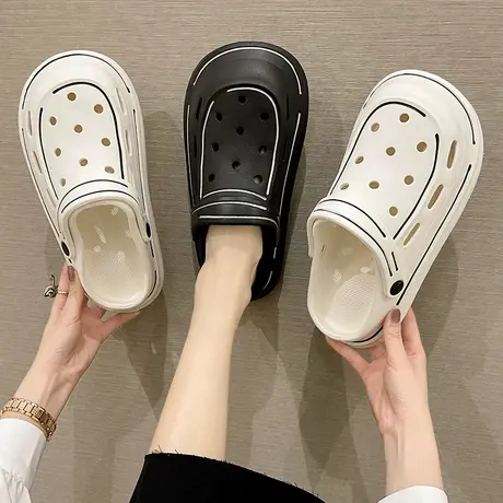 洞洞鞋女夏季ins潮时尚外穿踩屎感厚底防滑沙滩鞋两穿包头凉拖鞋商品大图