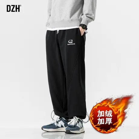 男士加绒卫裤男款束脚裤子男秋冬款2024新款美式高街男裤休闲长裤图片