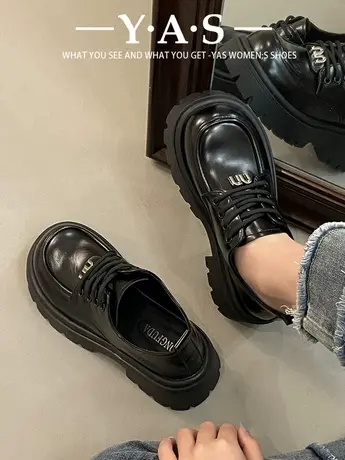 学院英伦风小皮鞋女2024春季厚底高跟乐福鞋配裙子玛丽珍单鞋潮商品大图