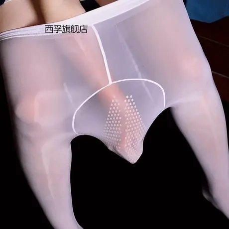 男士丝袜油光性感jj套硅胶按摩套开口超薄透明丝滑紧身连裤袜商品大图