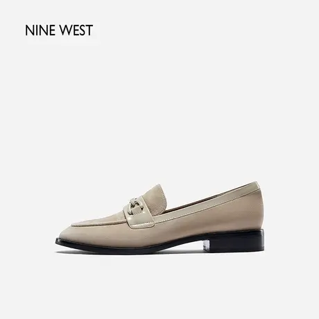 Nine West/玖熙羊反绒乐福鞋女春季新款皮革饰带低跟高级感小皮鞋图片