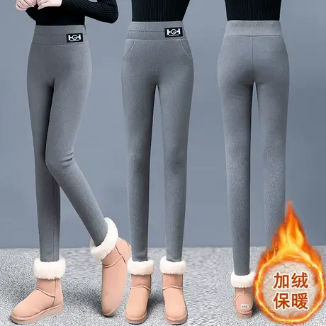 羊羔绒打底裤女秋冬外穿显瘦弹力鲨鱼大码芭比加绒加厚保暖小脚裤图片