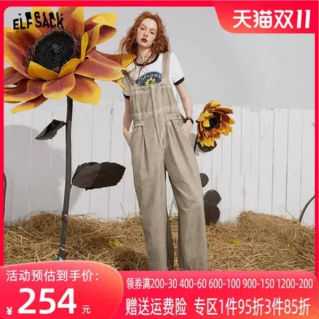 妖精的口袋复古牛仔背带裤女2023夏季新款宽松收腰显瘦直筒长裤潮商品大图