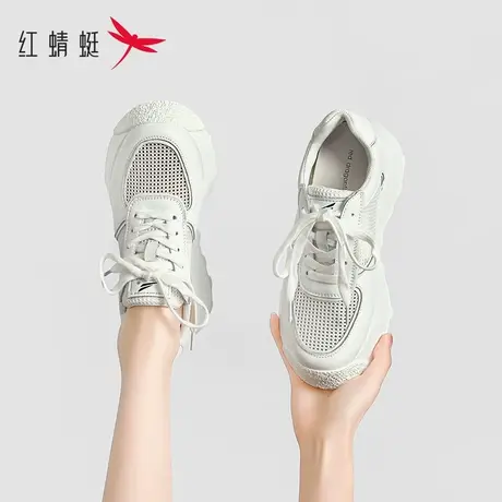 红蜻蜓网鞋女款透气网面夏季薄款2023新款厚底饼干运动板鞋小白鞋商品大图