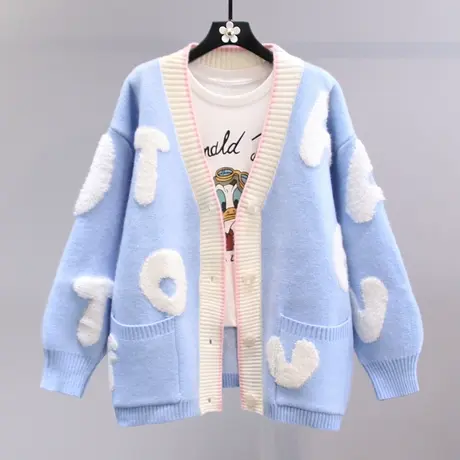 日系慵懒风复古毛衣外套女秋冬2023新款宽松外穿洋气减龄针织开衫商品大图