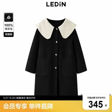 乐町娃娃领毛呢外套冬季甜美黑色大衣C1AAD4240商品大图