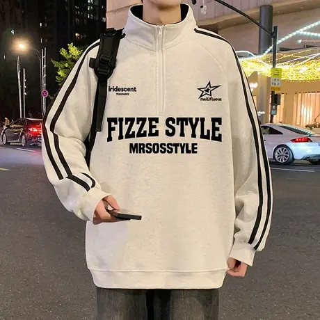 美式外套oversize立领半拉链卫衣男春秋季2025新款潮牌高街上衣服图片
