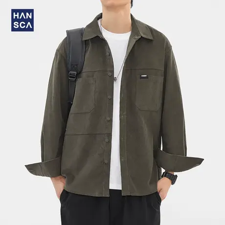 清仓特卖hansca美式复古灯芯绒衬衫男士长袖秋季重磅工装衬衣外套商品大图