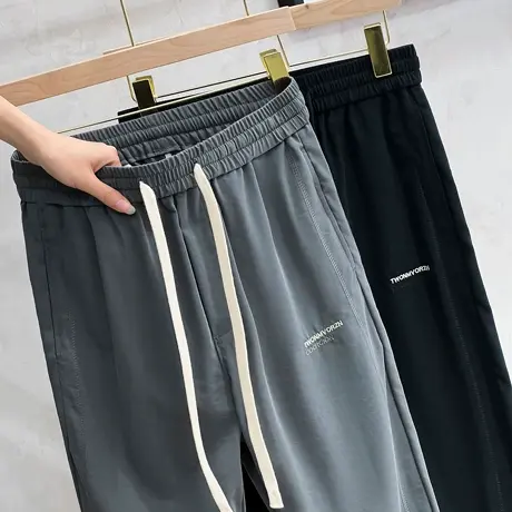 铜氨丝春夏季新款休闲裤男宽松冰丝潮流百搭束脚九分裤子男卫裤商品大图