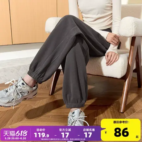 唐狮运动裤女2025春秋新款宽松高腰休闲裤三针五线灰色束脚卫裤图片
