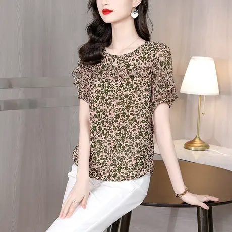 短袖雪纺衫女上衣胖mm高端大码女装宽松衣服2023年夏装新款妈妈装图片