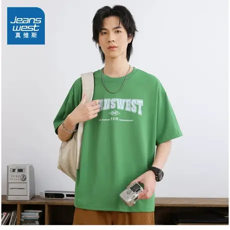 E8真维斯男女同款2025夏季新款多色可选字母印花时尚圆领短袖T恤商品大图