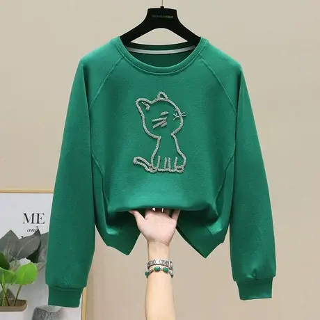 套头卫衣女士2023年秋季新款韩版圆领打底衫钉珠粉色无帽长袖上衣图片