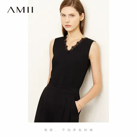 Amii2025夏季新款蕾丝拼接设计V领宽肩吊带背心女百搭无袖上衣商品大图