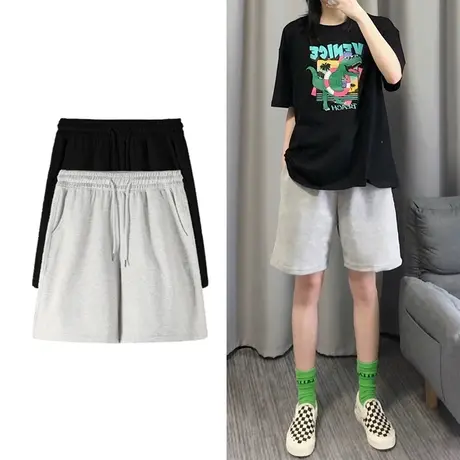 大码短裤女夏宽松休闲阔腿ins潮居家沙滩热裤港味显瘦5五分裤中裤图片