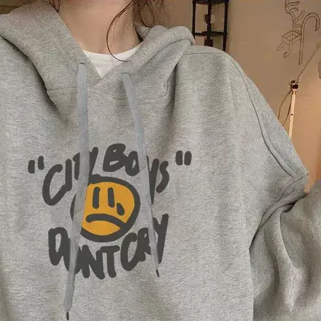 慵懒风chic大码冬季加绒连帽卫衣女ins潮复古简约风加厚情侣外套图片