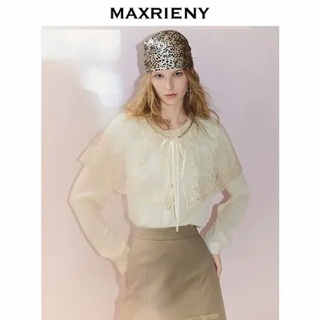 MAXRIENY法式优雅感绣花衬衫女25秋款长袖披肩雪纺衫气质宽松上衣商品大图