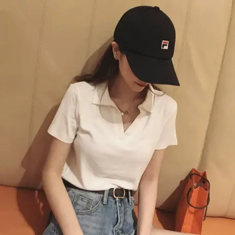 2023夏季设计感小众纯欲风甜辣妹性感白色短袖t恤女POLO短款上衣商品大图