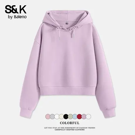 班尼路S&K系列紫色短款连帽卫衣女秋季新款柔软亲肤百搭上衣外套Q图片