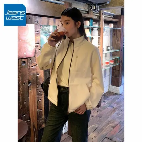 KV真维斯杏色立领开衫女2025新款秋冬季加厚保暖时髦洋气拉链上衣图片