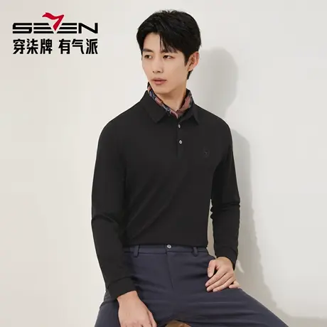 【含羊毛】柒牌长袖Polo衫男士2025秋冬新款商务休闲莫代尔t恤男图片
