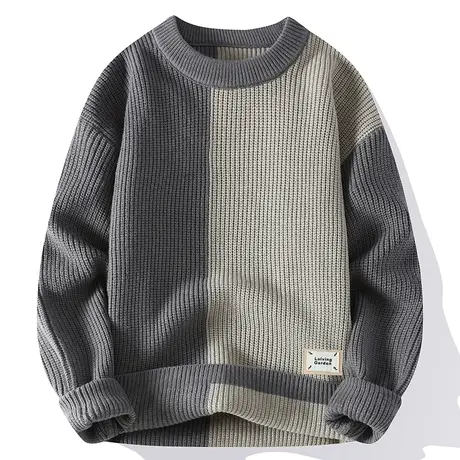 拼色毛衣男士秋冬季潮牌圆领针织衫男高级感保暖内搭毛衫冬天线衣商品大图