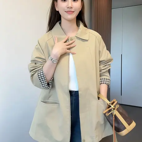 韩版时尚洋气风衣外套女2025春秋季新款休闲宽松中长款小个子大衣商品大图