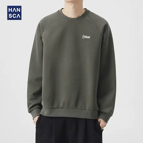 hansca美式复古插肩袖套头卫衣男抗皱2025新款秋季撞色刺绣上衣服商品大图
